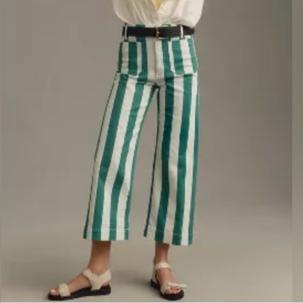Anthropologie Maeve The Colette Green and White Striped Jean